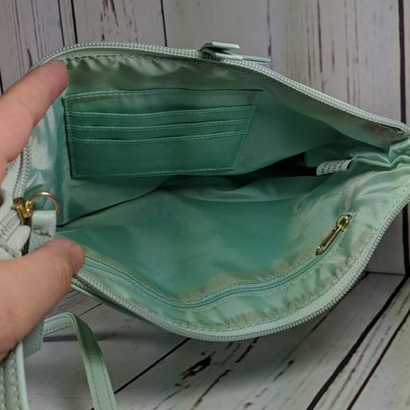 Mint Green Petite Laser Cut Crossbody Pouch Purse - Picture 12 of 13